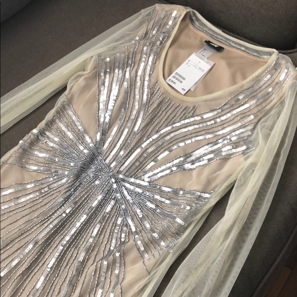 Embroidered sequins tan dress